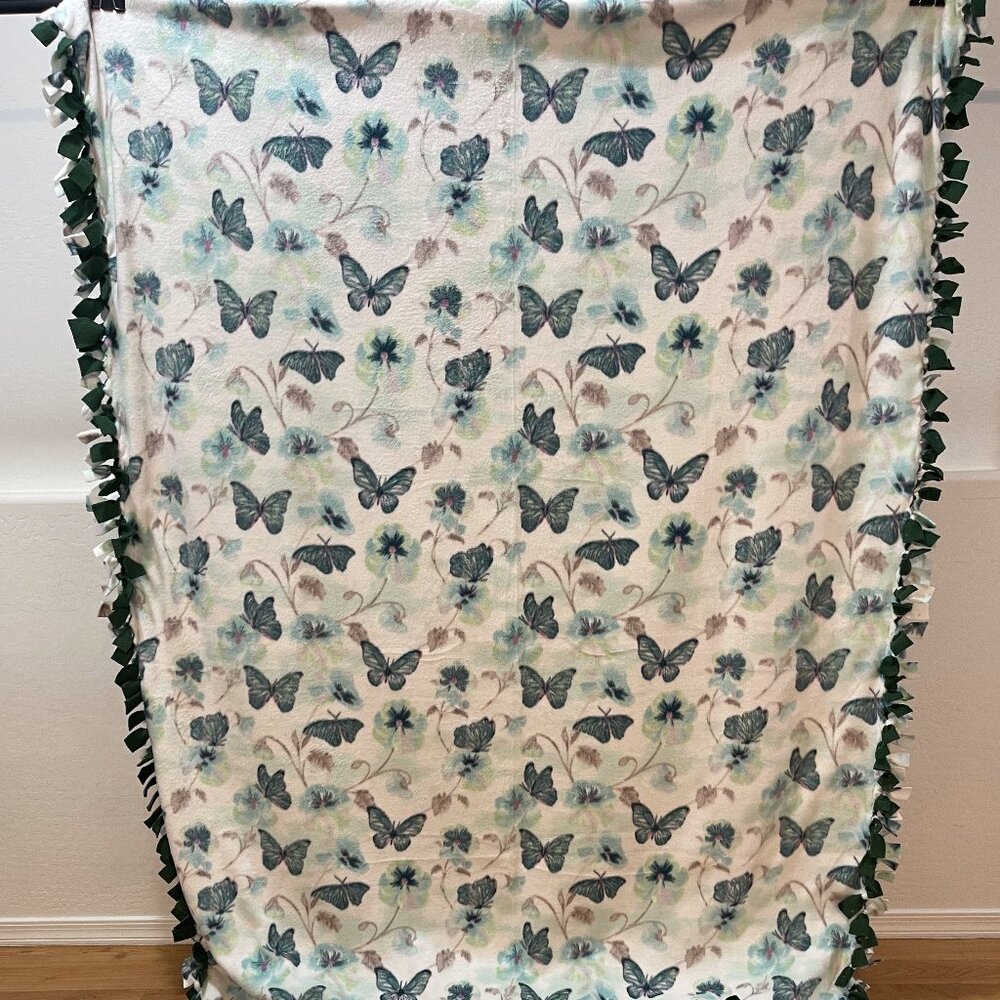 Teal Butterfly Double-Sided Fleece Throw Blanket #31 (53.5in W X 65in L)